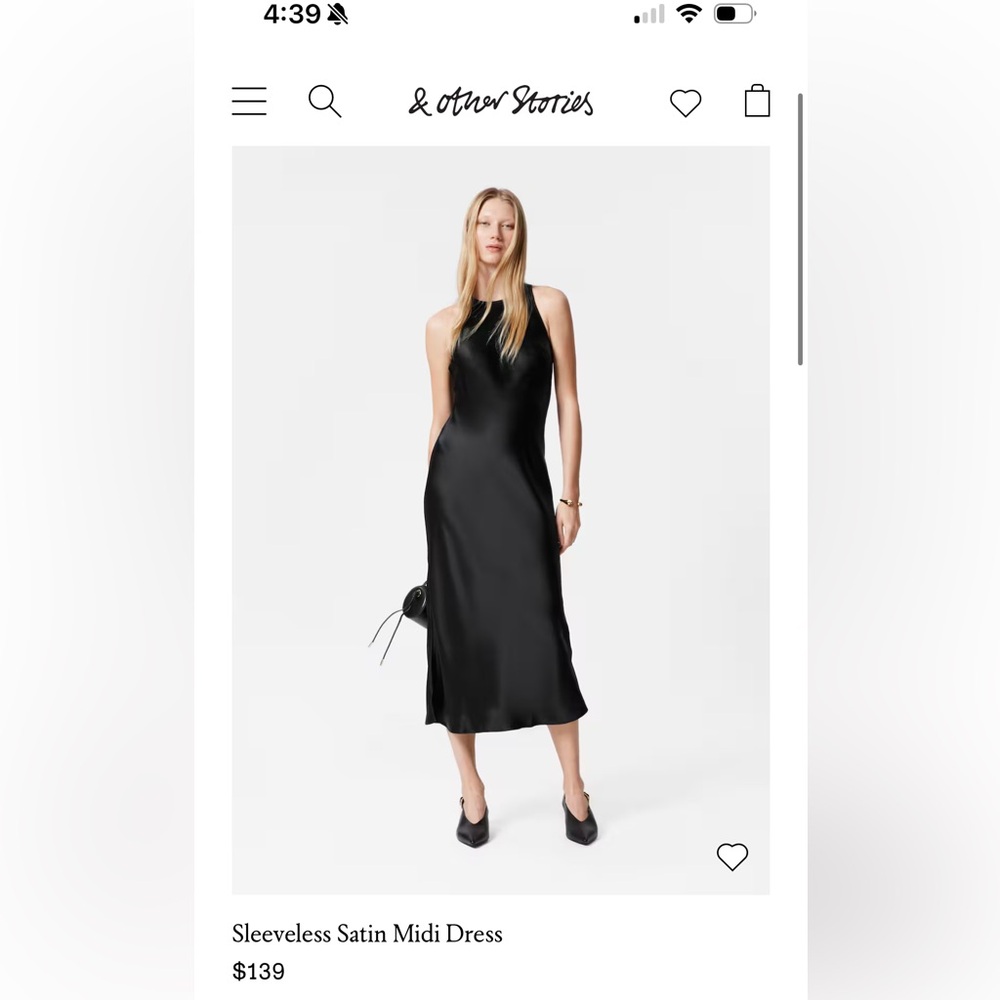 & Other Stories Elegant Black Satin Midi Dress